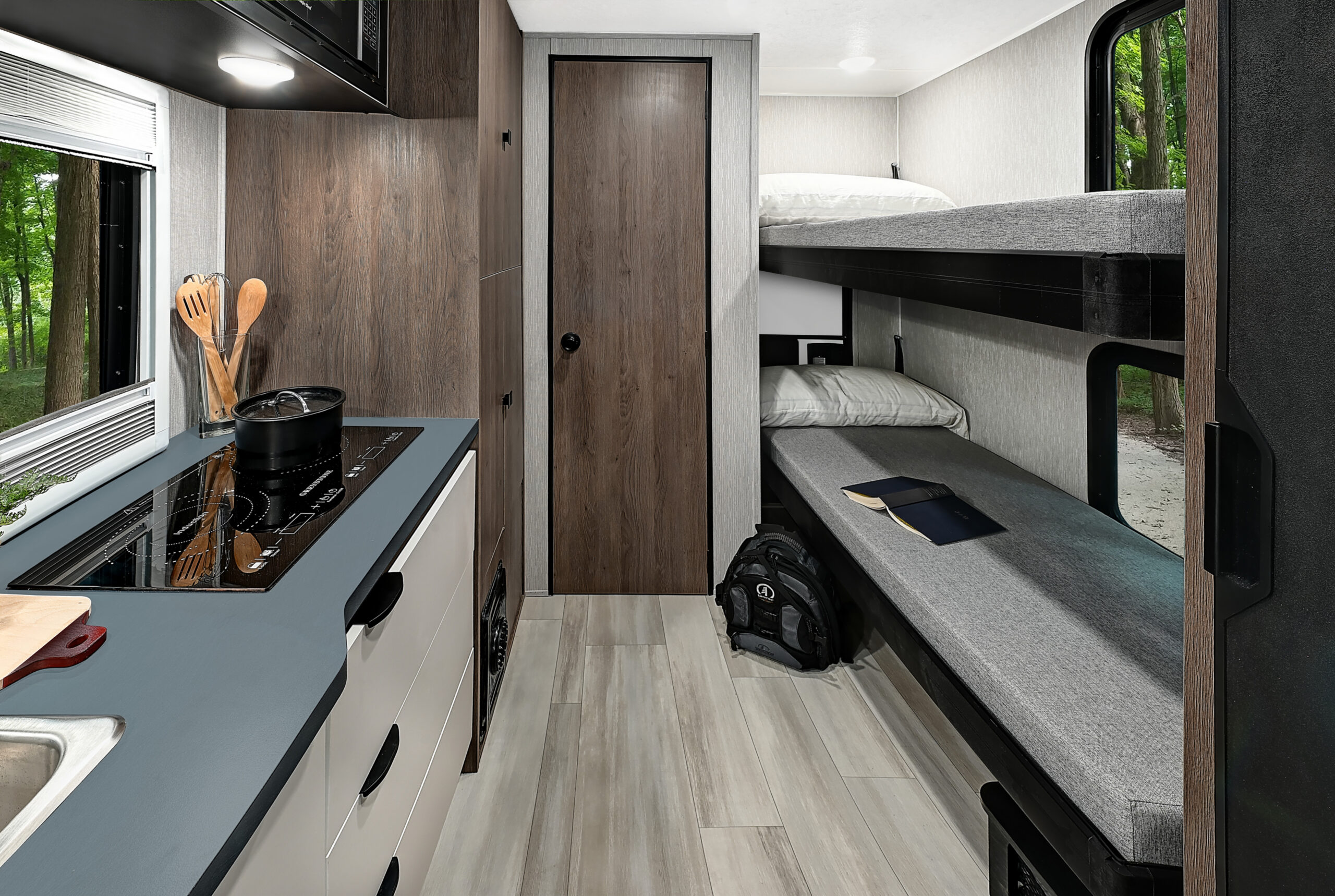 Cross Trail Kitchen_Bunk Beds | I Heart RVing bunk conversions can become a quite RV office