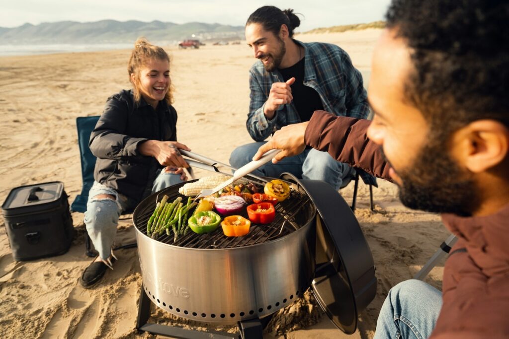 Cooking fresh vegetables over a camp stove