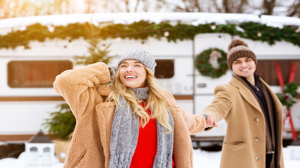 CampingRomanceYoungLovingCoupleSpendingDateAtWinterCampsite | I Heart RVing Newlyweds avoiding summer crowds