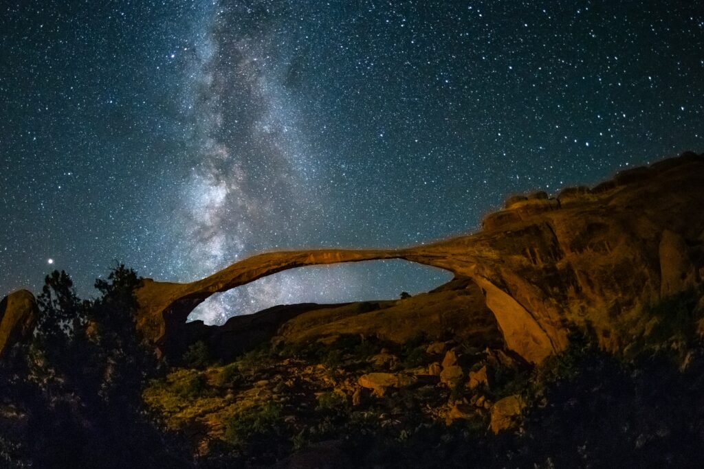 ken-cheung-pRPxJBivLqM-unsplash | I Heart RVing Milky Way and stars over a rocky desert arch at night.